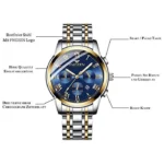 Montre Bracelet pour Hommes Daffaires en Acier Inoxydable Etanche Aiguilles Lumineuses Date Automatique Chronographe – Image 2