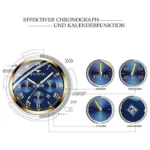 Montre Bracelet pour Hommes Daffaires en Acier Inoxydable Etanche Aiguilles Lumineuses Date Automatique Chronographe – Image 3