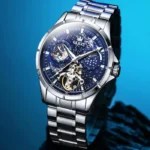 Montre homme de marque de luxe mécanique automatique chronographes affichage des phases de la lune multifonction bracelet en acier – Image 2