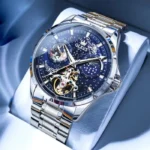 Montre homme de marque de luxe mécanique automatique chronographes affichage des phases de la lune multifonction bracelet en acier