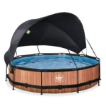 Piscine EXIT Wood ø360x76cm avec pompe filtrante et voile d'ombrage - marron – Image 2