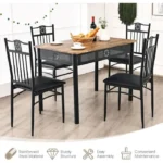 RELAX4LIFE Ensemble Table à Manger et 4 Chaises, Table Rectangulaire avec 4 Chaises Rembourrées pour Cuisine/Bar/Salon, Marron – Image 2