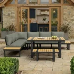 Salon de jardin d'angle modulable avec Table à manger, un Banc et 2 Canapé, 6 Personnes - Gris + Noir – Image 3