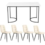 Set de Salle à Manger 5 pièces Plateau de Table en Table à Manger avec 4 chaises Set de Table de Cuisine Moderne pour Salon – Image 2