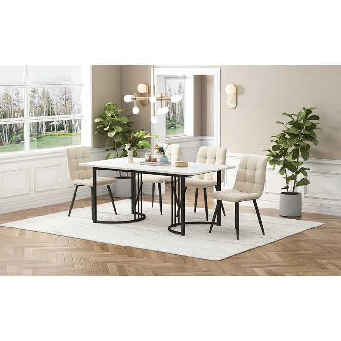 set-de-salle--manger-5 Set de Salle à Manger 5 pièces Plateau de Table en Table à Manger avec 4 chaises Set de Table de Cuisine Moderne pour Salon – Image 1