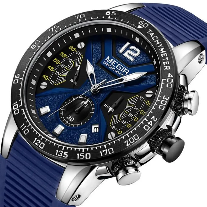 sharphy-les-montres-hommes-chronographe-marque-de SHARPHY les montres hommes Chronographe marque de Luxe 2019 Sport étanche Bracelet en silicone Calendrier Bleu – Image 1