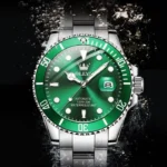 SHARPHY Montre homme mécanique automatique date lumineux bracelet en acier étanche cadran rotatif vert atmosphère – Image 2