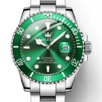 SHARPHY Montre homme mécanique automatique date lumineux bracelet en acier étanche cadran rotatif vert atmosphère