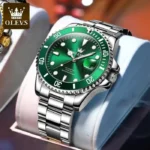 SHARPHY Montre homme mécanique automatique date lumineux bracelet en acier étanche cadran rotatif vert atmosphère – Image 3