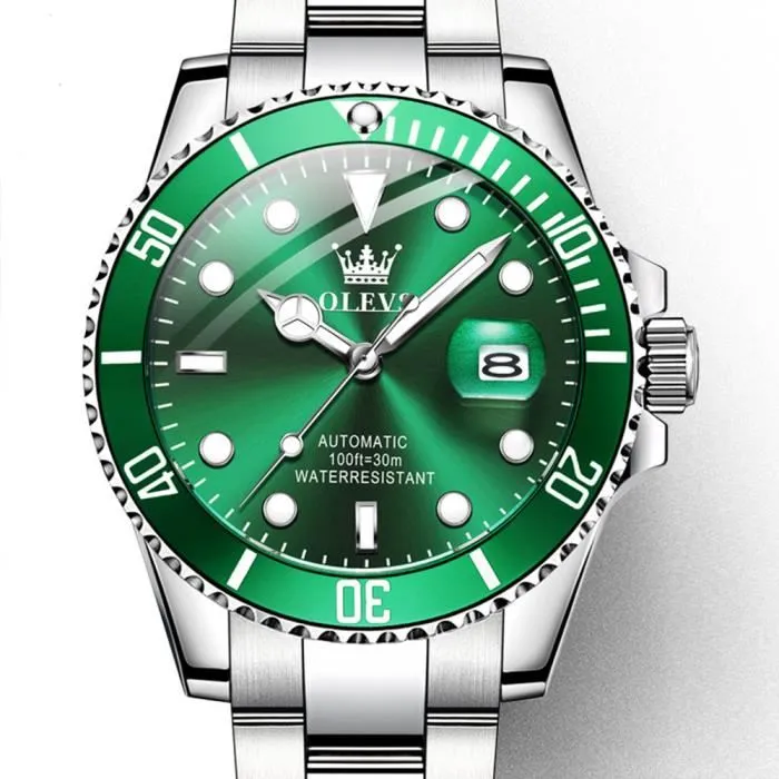 sharphy-montre-homme-mecanique-automatique-date-lu SHARPHY Montre homme mécanique automatique date lumineux bracelet en acier étanche cadran rotatif vert atmosphère – Image 1