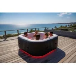 Spa gonflable avec bandeau LED SUNSPA - AC02-LED - 185 x 65 cm - 6 places - Carré (Avec filtre, cadenas, tapis de sol et couverture) – Image 6