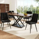 Table à Manger avec Chaises, Ensemble Table à Manger, 5 Pièces, 4 Chaises en Velours Noir, Table Couleur Noyer Pieds en Métal – Image 2