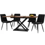 Table à Manger avec Chaises, Ensemble Table à Manger, 5 Pièces, 4 Chaises en Velours Noir, Table Couleur Noyer Pieds en Métal – Image 4