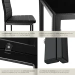 Table à manger avec chaises - TECTAKE - Ensemble dîner BERLIN 4 sièges rembourrés avec revêtement en cuir synthétique - Noir – Image 4