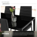 Table à manger avec chaises - TECTAKE - Ensemble dîner BERLIN 4 sièges rembourrés avec revêtement en cuir synthétique - Noir – Image 5