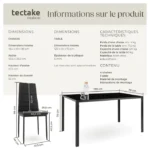 Table à manger avec chaises - TECTAKE - Ensemble dîner BERLIN 4 sièges rembourrés avec revêtement en cuir synthétique - Noir – Image 6