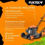 Fuxtec tondeuse à gazon thermique mulching autotractée 196cm3 largeur de coupe 51cm – Image 5