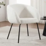 Wahson Fauteuil de Coiffeuse en Fausse Fourrure, Fauteuil de Salon avec Pied Métal Fauteuil en Bouclette Fauteuil Chambre, Blanc