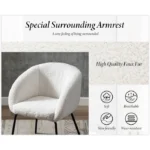Wahson Fauteuil de Coiffeuse en Fausse Fourrure, Fauteuil de Salon avec Pied Métal Fauteuil en Bouclette Fauteuil Chambre, Blanc – Image 3