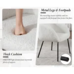 Wahson Fauteuil de Coiffeuse en Fausse Fourrure, Fauteuil de Salon avec Pied Métal Fauteuil en Bouclette Fauteuil Chambre, Blanc – Image 4