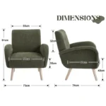 Wahson Fauteuil de Salon Moderne d'Adulte, Fauteuil Relax avec Pieds en Bois, Fauteuil Scandinave pour Chambre, Chenille, Vert – Image 2