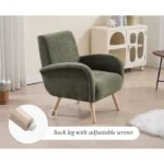 Wahson Fauteuil de Salon Moderne d'Adulte, Fauteuil Relax avec Pieds en Bois, Fauteuil Scandinave pour Chambre, Chenille, Vert – Image 4