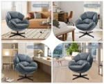 Wahson Fauteuil de Salon Pivotant Chaise Salon, Fauteuil Crapaud avec Cadre en Métal, Fauteuil Relax Pour Chambre, Chenille, Bleu – Image 5