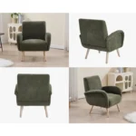 Wahson Fauteuil de Salon Moderne d'Adulte, Fauteuil Relax avec Pieds en Bois, Fauteuil Scandinave pour Chambre, Chenille, Vert – Image 5
