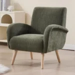 Wahson Fauteuil de Salon Moderne d'Adulte, Fauteuil Relax avec Pieds en Bois, Fauteuil Scandinave pour Chambre, Chenille, Vert