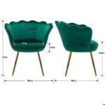 Wahson Fauteuil et Chaise avec Pieds en Métal Plaqué Or, Fauteuil Coquillage pour Coiffeuse, Fauteuil de salon, Velours, Vert – Image 2