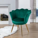 Wahson Fauteuil et Chaise avec Pieds en Métal Plaqué Or, Fauteuil Coquillage pour Coiffeuse, Fauteuil de salon, Velours, Vert
