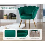 Wahson Fauteuil et Chaise avec Pieds en Métal Plaqué Or, Fauteuil Coquillage pour Coiffeuse, Fauteuil de salon, Velours, Vert – Image 4