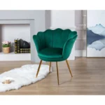 Wahson Fauteuil et Chaise avec Pieds en Métal Plaqué Or, Fauteuil Coquillage pour Coiffeuse, Fauteuil de salon, Velours, Vert – Image 5