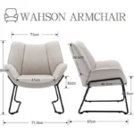 Wahson Fauteuils de Salon Confortable avec Assise Épais, Fauteuil Relax et Moderne avec Pied Métal pour Salon et Chambre, Lin, – Image 2