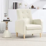 WOLTU Fauteuil Salon Scandinave, Fauteuil Cabriolet Relax, Rembourré en Lin, Pieds en Bois Massif, Beige – Image 2