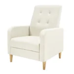 WOLTU Fauteuil Salon Scandinave, Fauteuil Cabriolet Relax, Rembourré en Lin, Pieds en Bois Massif, Beige