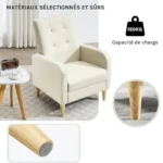 WOLTU Fauteuil Salon Scandinave, Fauteuil Cabriolet Relax, Rembourré en Lin, Pieds en Bois Massif, Beige – Image 3