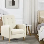 WOLTU Fauteuil Salon Scandinave, Fauteuil Cabriolet Relax, Rembourré en Lin, Pieds en Bois Massif, Beige – Image 7