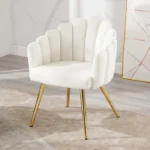 Wahson Fauteuil Salon Moderne avec Pied Doré, Fauteul de Salon Design, Fauteuil Coiffeuse pour Chambre, Fausse Fourrure, Blanc
