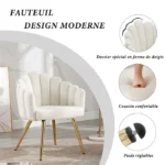 Wahson Fauteuil Salon Moderne avec Pied Doré, Fauteul de Salon Design, Fauteuil Coiffeuse pour Chambre, Fausse Fourrure, Blanc – Image 3