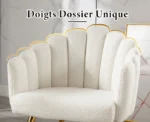 Wahson Fauteuil Salon Moderne avec Pied Doré, Fauteul de Salon Design, Fauteuil Coiffeuse pour Chambre, Fausse Fourrure, Blanc – Image 4